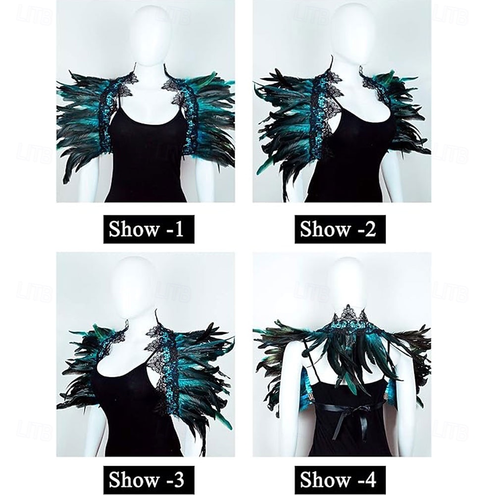 Карнавальное шествие 2026 Рио Карнавальные аксессуары Готический натуральный капюшон из перьев шаль накидка на плечи кружевной воротник костюмы на Хэллоуин для женщин бразильский карнавальный костюм 2026 - $13.49 –P4