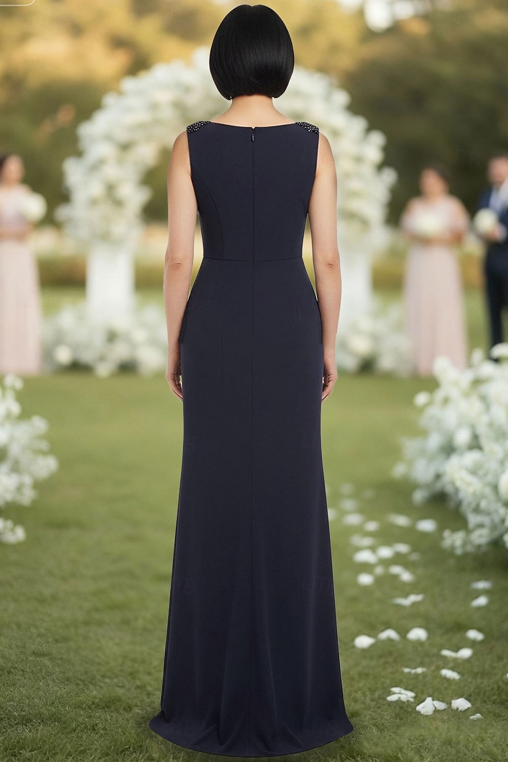 Mermaid Trumpet Sweep Brush Train Wedding Guest Dress Formal Dresses Evening Gown Mother of the Bride Dress Sleeveless Crew Neck Elegant Formal Chiffon Stretch Satin with Beading 2026 - $172.99 –P4