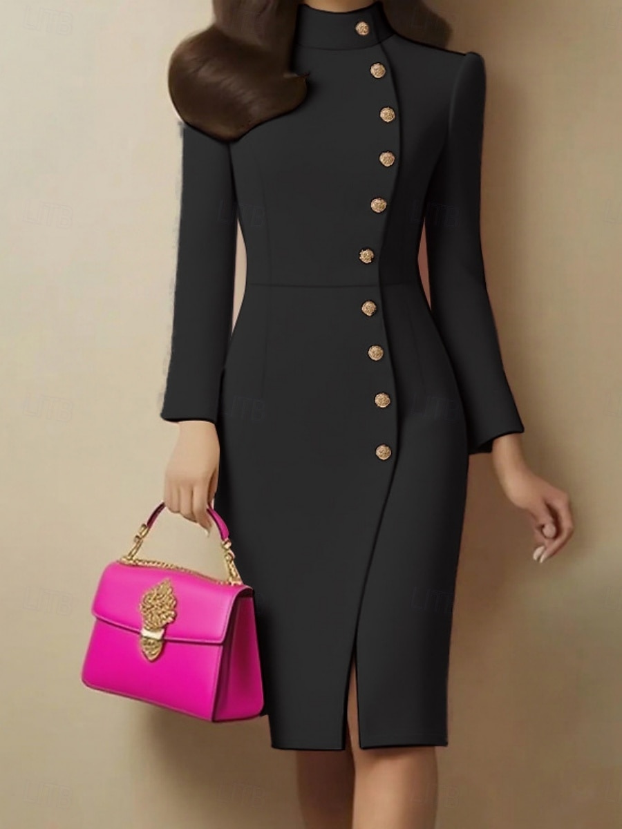 Mulheres Minivestido Vestido da bainha Vestido Bodycon Vestidos Semi-Formais Escritório Normal Tecido Manga Longa Gola Alta Preto Branco Primavera Outono de 2026 por $13.99 –P4