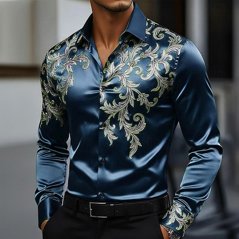 Men's Floral Print Ethnic Flowers Shirt Satin Shirt Dress Shirt Long Sleeve Vintage Retro Vacation Dailywear Summer Spring Fall Turndown 3D Print Button Up Shirts Blue Dark Red Dark Green Green 2026 - $29.99 –P1