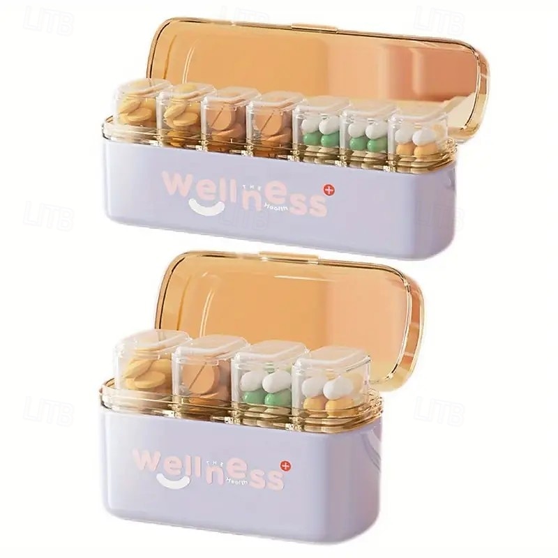 2 pastilleros portátiles con recordatorio de medicación diaria – mini frascos de medicamentos de viaje, 7 días, 3 compartimentos, impermeables &organizador a prueba de humedad 2026 - $17.49 –P8