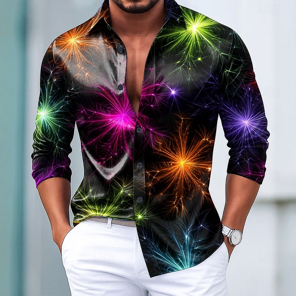 Natale Per uomo Glitter scintillanti Buon anno Luci natalizie Camicia Camicia in raso Camicia elegante Manica Lunga Moda Casual Feste Ferie Estate Primavera Autunno Collo ripiegato Stampa 3D Camicie del 2026 a $29.99 –P4