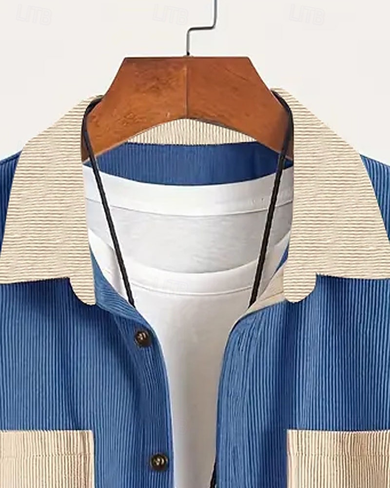 Per uomo Camicia Camicia casual Camicia di Velluto a Coste Camicia con Bottoni Blu Nero Verde militare Grigio Manica Lunga Blocco di colori Collo ripiegato Vacanza Casuale Tasche Multiple del 2026 a $25.99 –P8