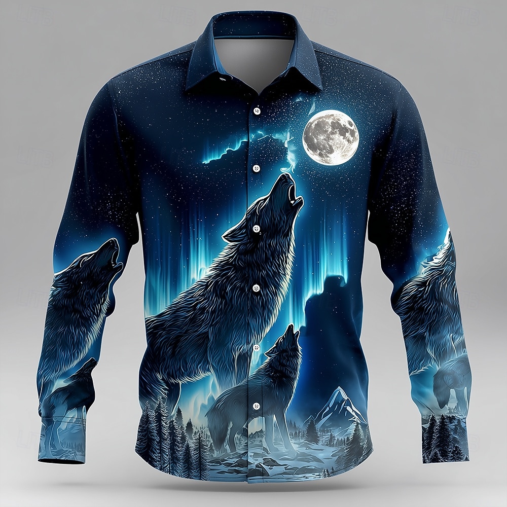 Per uomo Animale Lupo Aurora Camicia Camicia con Bottoni Manica Lunga Vintage Retrò Casuale All'aperto Caccia Primavera Autunno Collo ripiegato Stampa 3D camicie con colletto Blu scuro#1 Blu scuro del 2026 a $27.99 –P2
