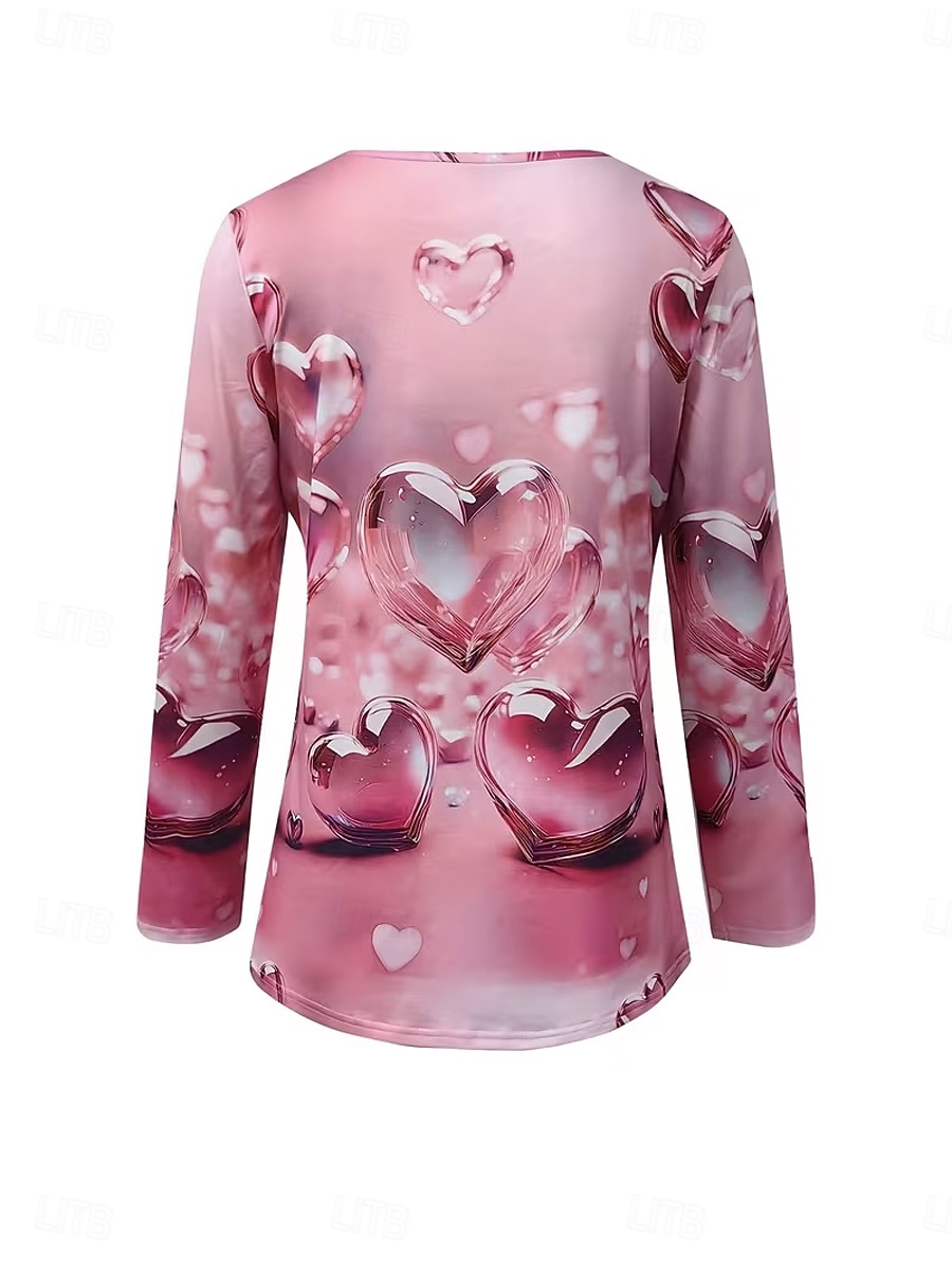 Γυναικεία Μπλουζάκι Στάμπα Καρδιά Γραφική Βίντατζ Στυλάτο Κλασσικό Μακρυμάνικο Λαιμόκοψη V Λαιμός με εγκοπή Κανονικά μπλουζάκια Καθημερινά Θαλασσί Ανθισμένο Ροζ Βυσσινί Καλοκαίρι Άνοιξη Φθινόπωρο 2026 - $24.99 –P2