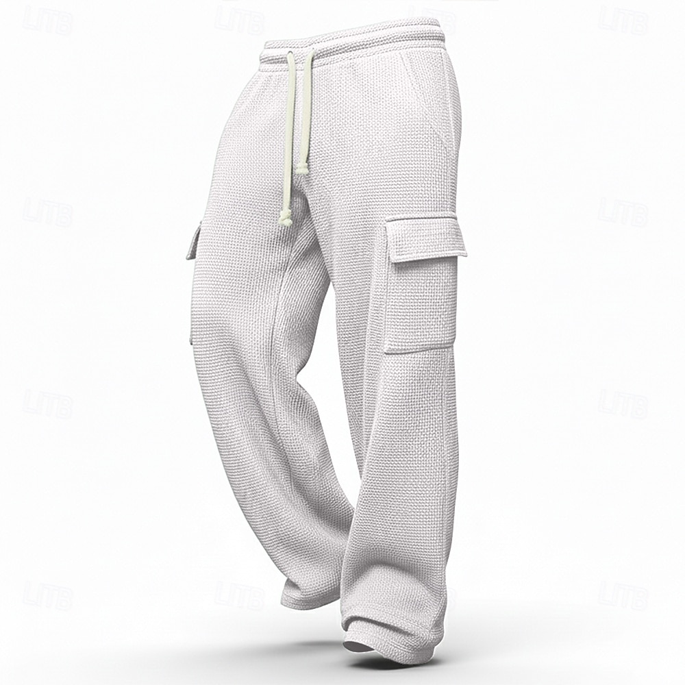 Herren Waffel Cargo-Hosen Cargo-Jogginghose Hose Gerade geschnittene Sweatpants Kordelzug Elastischer Bund Mehrere Taschen Einfach Feuchtigkeitsableitend Atmungsaktiv Volle Länge Sport im Freien 2026 - $22.99 –P4
