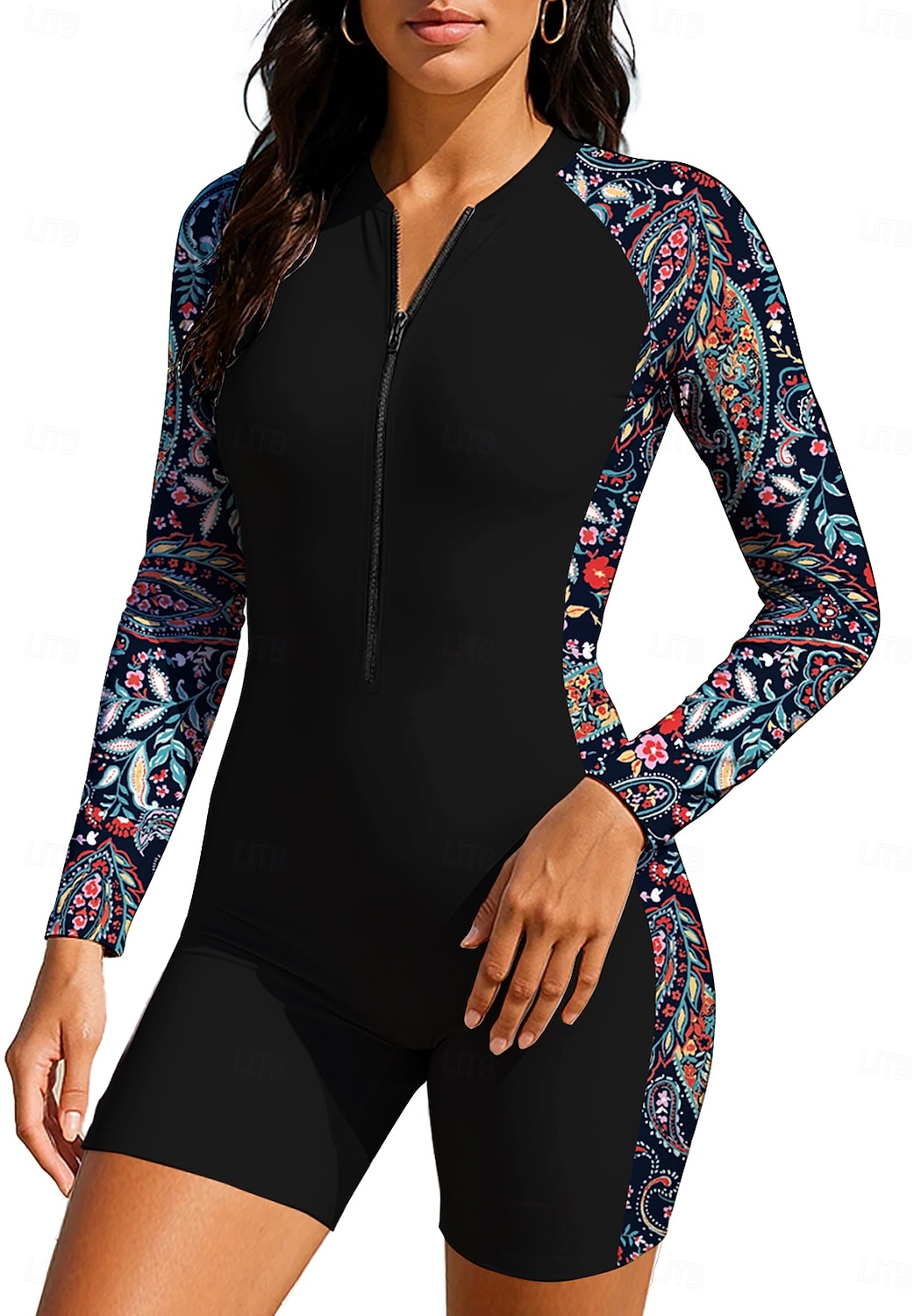 Women's Rash Guard Dive Skin Suit Bathing Suit Swimsuit Set Paisley Folk Zip Up Removable Pad Front Zip UV Sun Protection UPF50+ Ultra Light (UL) Long Sleeve Swimwear Sun Shirt Surfing Beach Water 2026 - $35.99 –P1