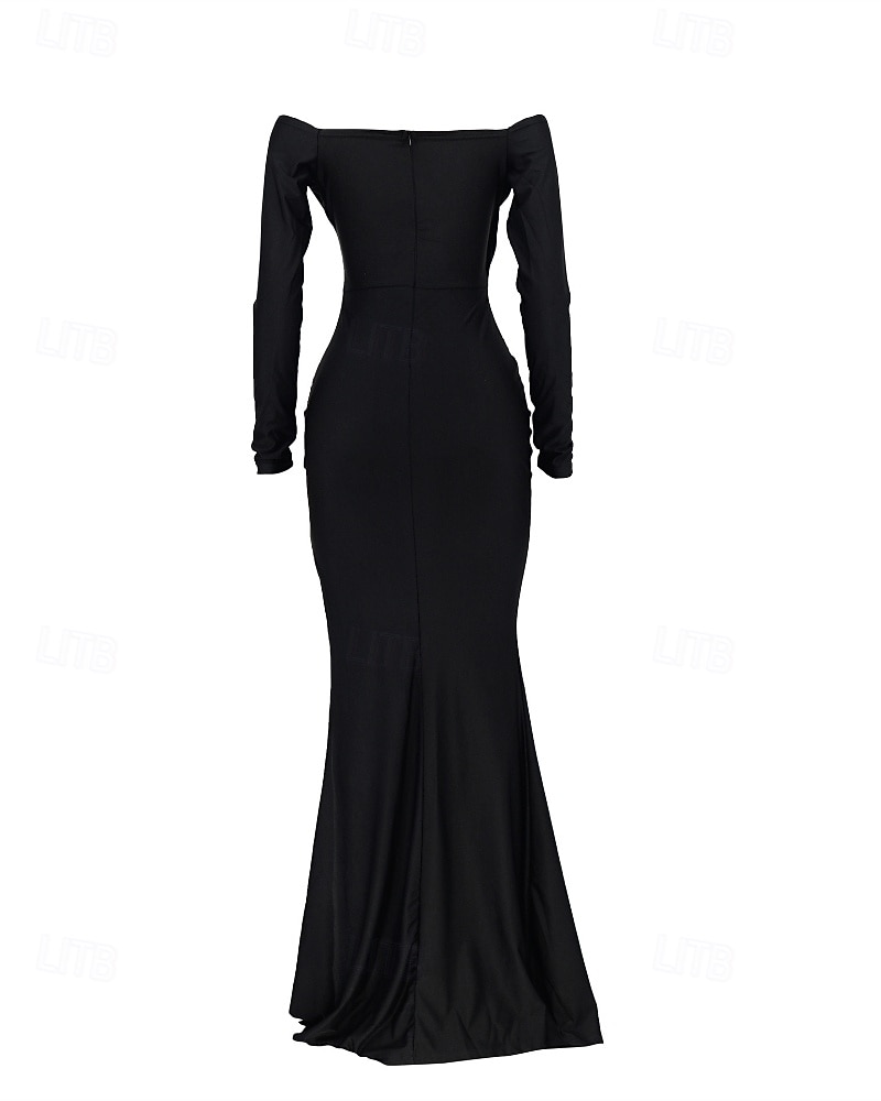 Damen Langes Kleid Maxikleid schwarzes kleid Abschlussballkleid Partykleid Elegant Modern Party Besonderer Anlass Abendgesellschaft Normale Passform Einfach Langarm V Ausschnitt Blau Schwarz Rote Grün 2025 - $31.99 –P2