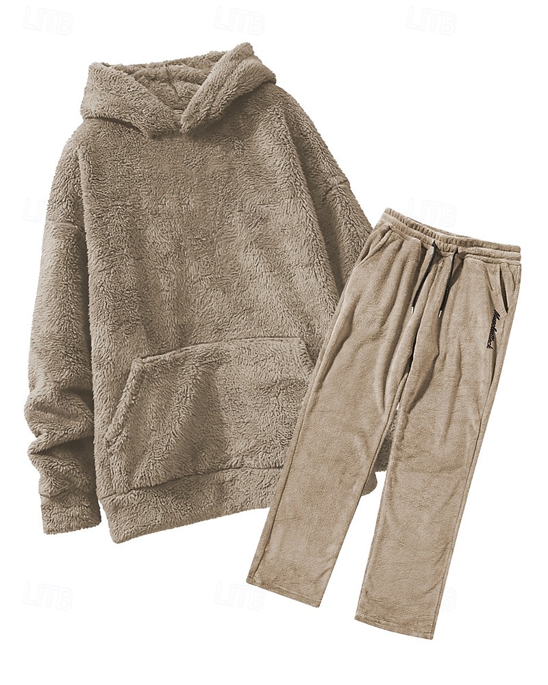 Zweiteiliger Fleece-Trainingsanzug für Herren – schwerer Hoodie und Jogginghose, einfarbige Sport-Streetwear mit Taschen 2026 - $54.99 –P10
