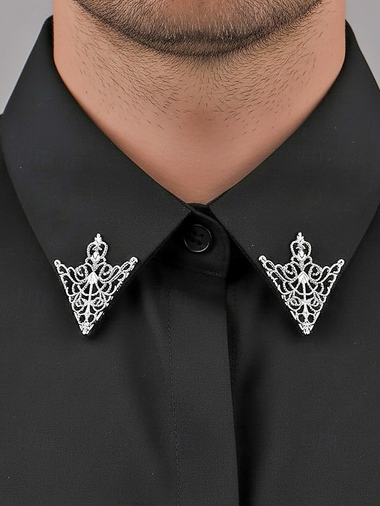 spilla con punte per colletto in lega da uomo: elegante design vintage con dettagli in cristallo, disponibile in più colori, perfetta per eventi formali e abbigliamento da lavoro del 2026 a $7.99 –P1