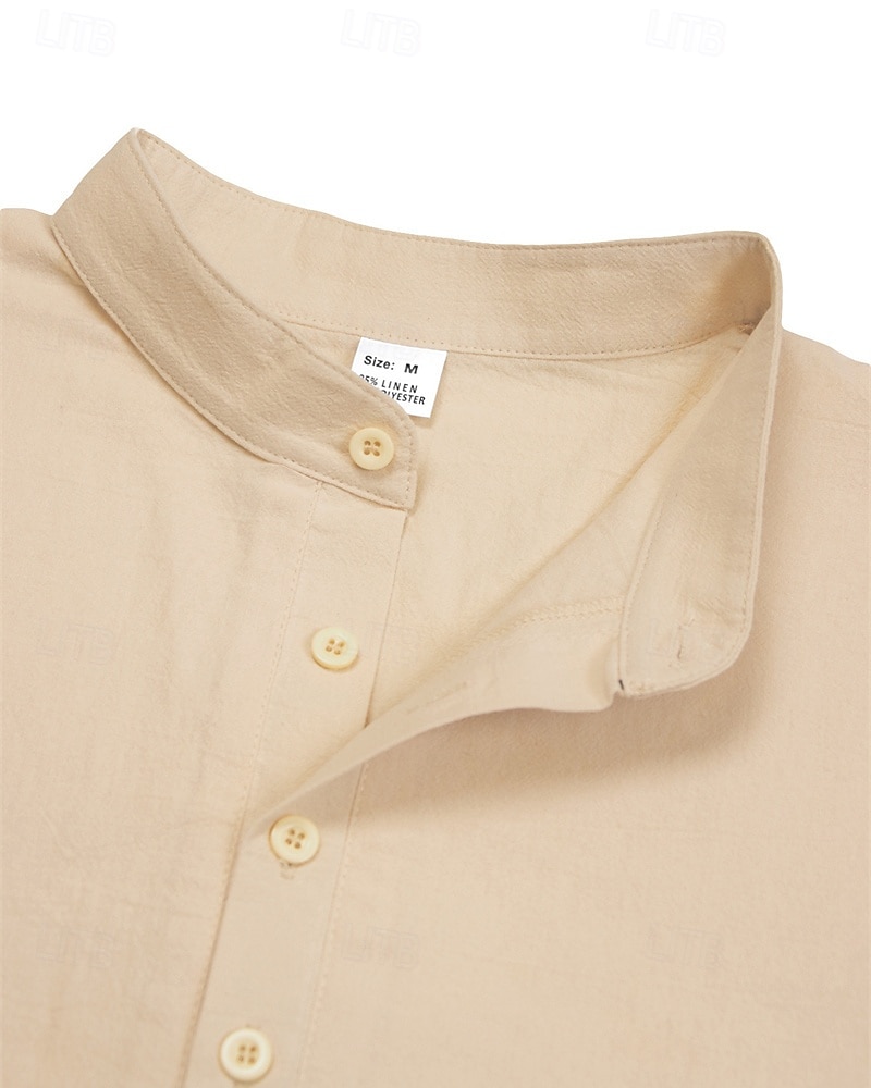 Per uomo Camicia Camicia di lino Camicia popover Camicia casual Camicia di cotone Semplice Vacanza Camicia hawaiana Nero Bianco Cachi Verde militare Manica Lunga Colletto alla coreana Primavera del 2025 a $24.99 –P5