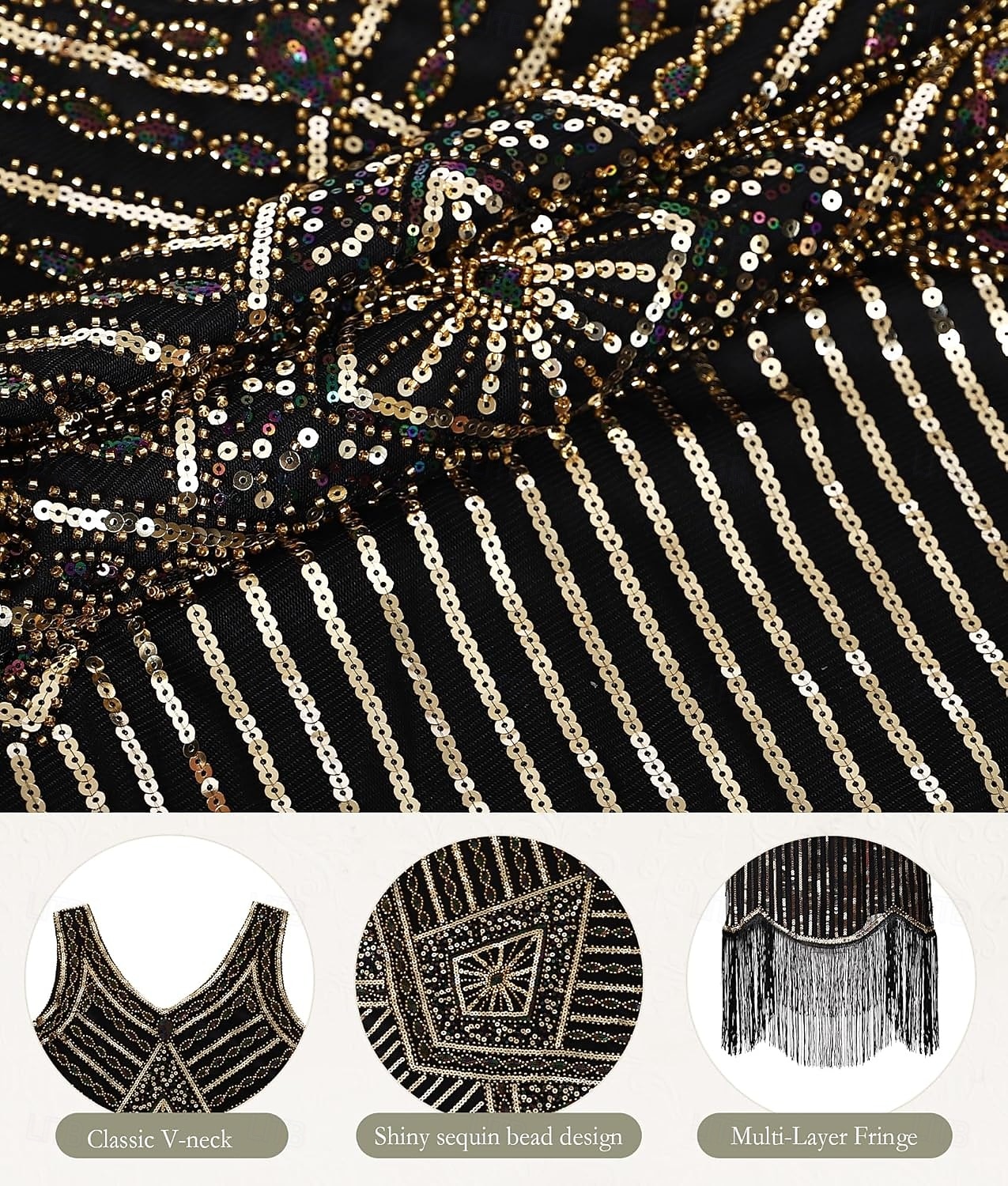 Conjunto Loucos anos 20 Anos 20 Até os Joelhos Vestidos Vestido melindroso Roupa com acessórios Sem Mangas O Grande Gatsby charleston Paetês Franjas Pena Decote V Fantasia Mulheres Carnaval Ano Novo de 2026 por $69.99 –P18