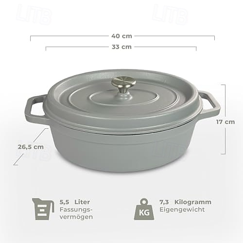 чугунная овальная кастрюля с крышкой-каплесборником светло-серого цвета 2025 - $123.99 –P3