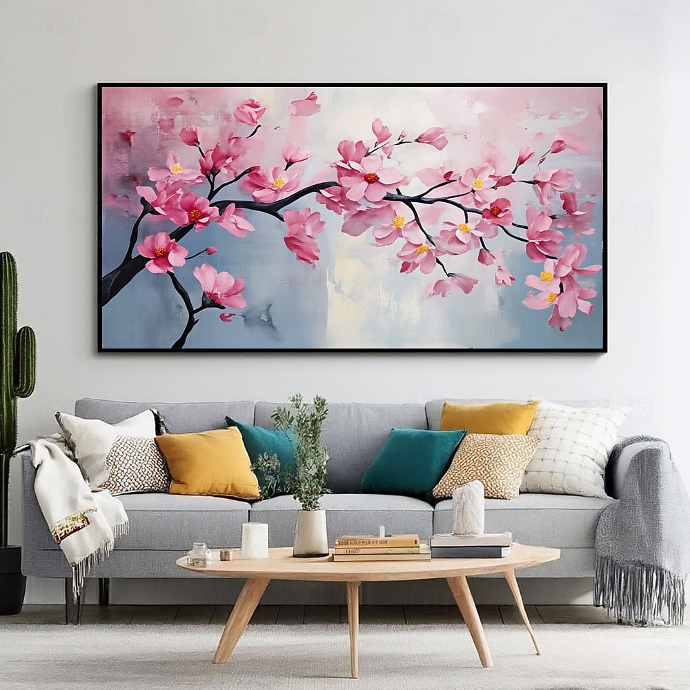 Pictură manuală înflorită cu flori de cireș roz, pictată manual, 3D, peisaj floral, artă de primăvară, textură de floare, artă de perete, pictură abstractă în vârful copacilor, cadou personalizat 2026 - $122.99 –P4