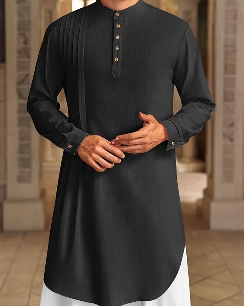 Homme Loungewear Chemise de Nuit Uni Élégant Confort Maison Quotidien Coton Respirant Col montant manche longue Printemps Automne Noir Blanche de 2026 ? $30.99 –P4