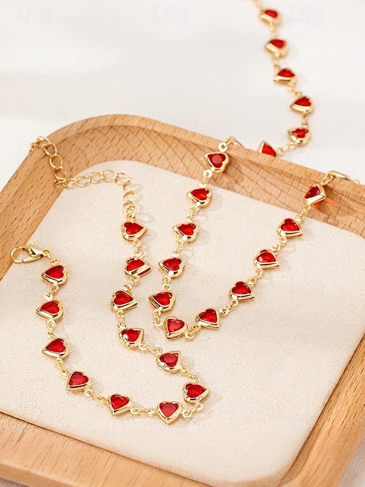 Conjunto de colar e pulseira com pingente em formato de coração, feito de liga metálica, disponível em diversas cores – acessório perfeito para o Natal e Dia dos Namorados. de 2026 por $11.99 –P4