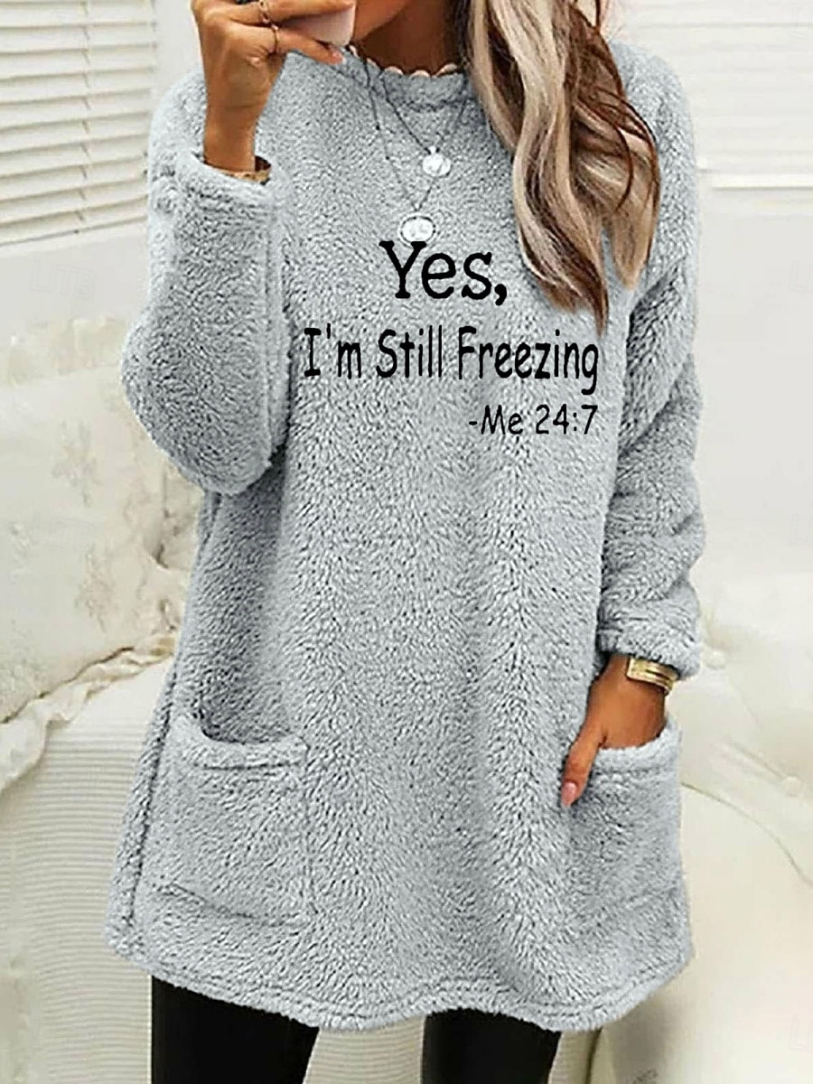 Per donna Felpa Pullover Lettera Casual Manica Lunga Girocollo Top lunghi Streetwear Abbigliamento Quotidiano Tasca Stampato Blu Nero Bianco Rosa Verde militare Autunno Inverno del 2026 a $24.99 –P6