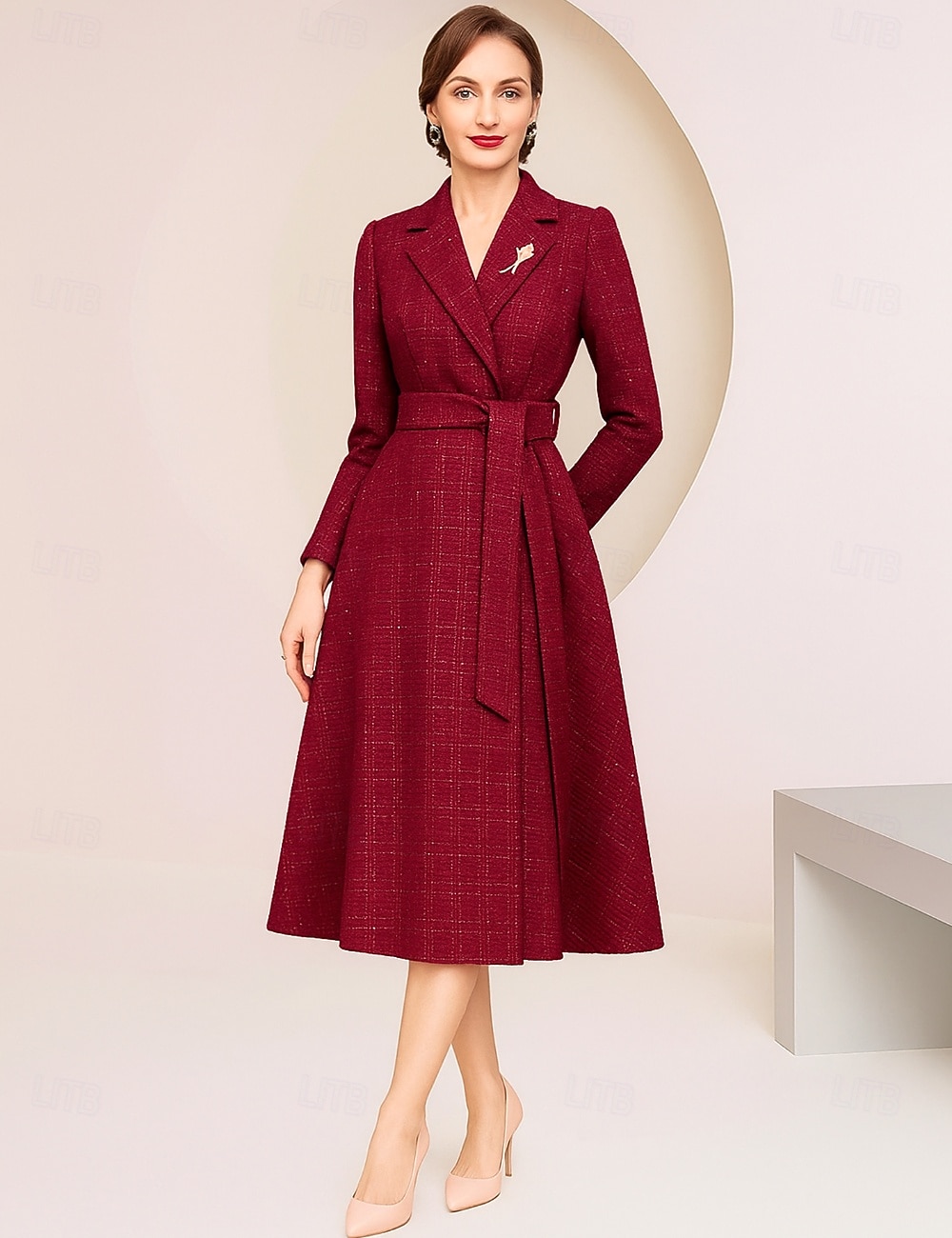 فستان حفلة شاي بطول A-Line، فستان كوكتيل، فستان ضيوف الزفاف، فستان والدة العروس، فستان بأكمام طويلة، ياقة على شكل V، أنيق، عتيق، حفلة رسمية مع الترتر 2026 - $109.99 –P2