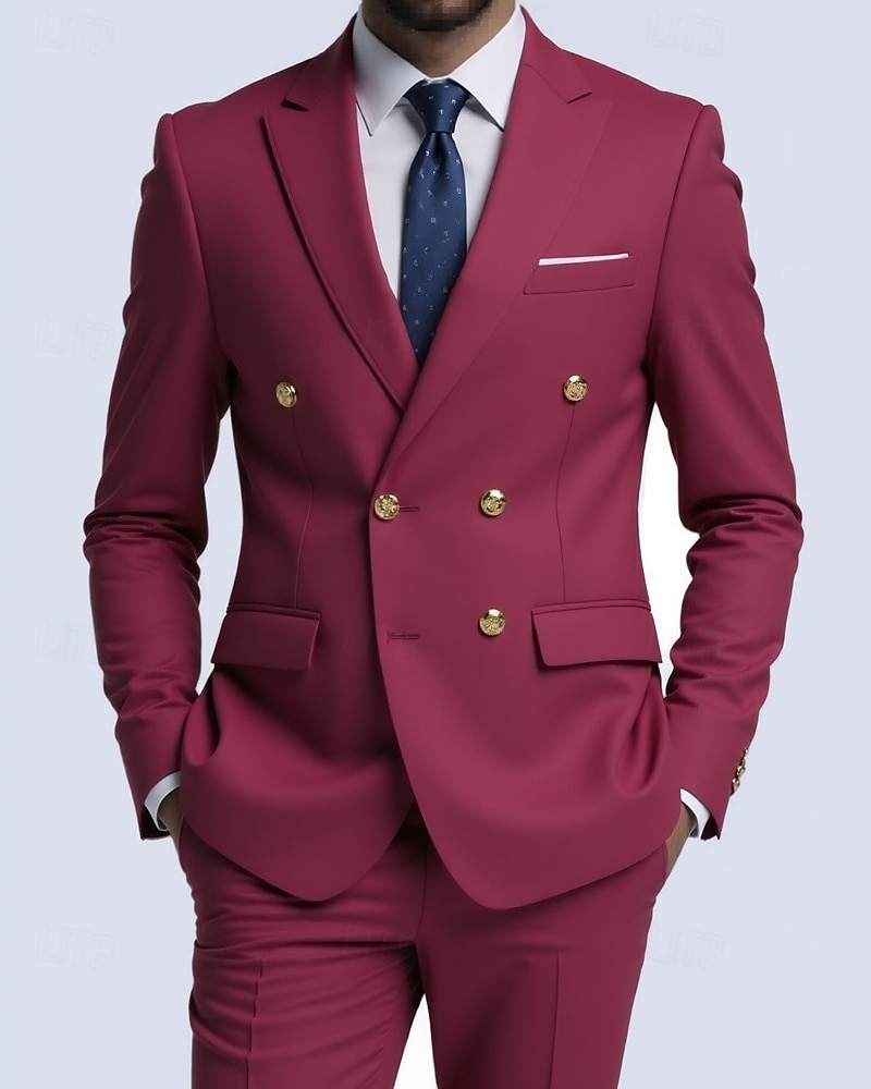 Herre Blazer + kjolebukser Blazer drakter Virksomhet Cocktailfest Bryllupsfest 2 deler Mote Fritid Vår Høst Polyester عادي Lomme Knapper Bekvem Dobbeltkneppet Blazer Blå Mørkegrå Svart Hvit 2025 - $114.99 –P5