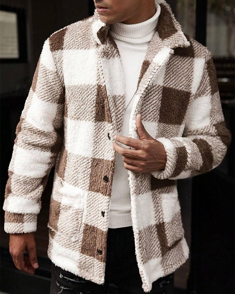 Муж. Толстовка Флисовая толстовка Флисовая жилетка Синий Хаки Воротник-стойка В клетку Карман Для занятий спортом Повседневные Праздники Полиэстер Уличный стиль Классический На каждый день Осень Зима 2026 - $50.99 –P4