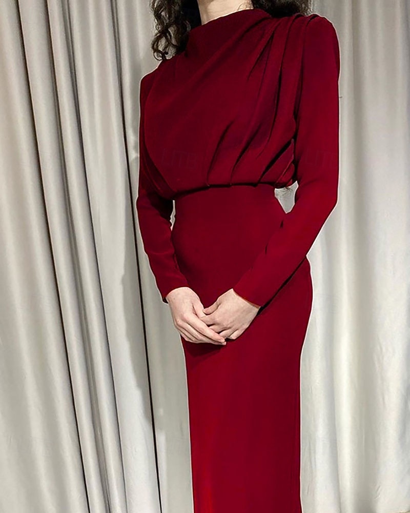 Damen Midikleid schwarzes kleid Elegant Mode Modern Täglich Ausgehen Wochenende Normale Passform Einfach Langarm Hoher Ausschnitt Schwarz Rosa Wein Dunkelblau Frühling Herbst Winter 2026 - $22.99 –P5