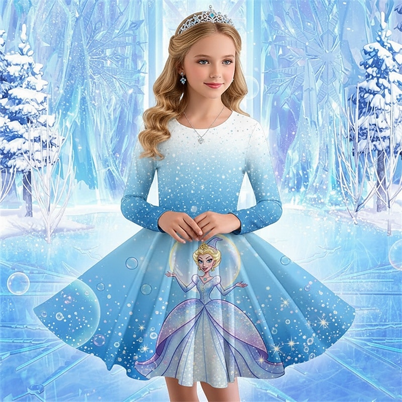 Girls' 3D Graphic Anime Dress Long Sleeve 3D Print Spring Fall Performance Vacation Party Casual Princess Beautiful Kids 4-12 Years Casual Dress A Line Dress Knee-length Regular Fit 2026 - $18.49 –P1
