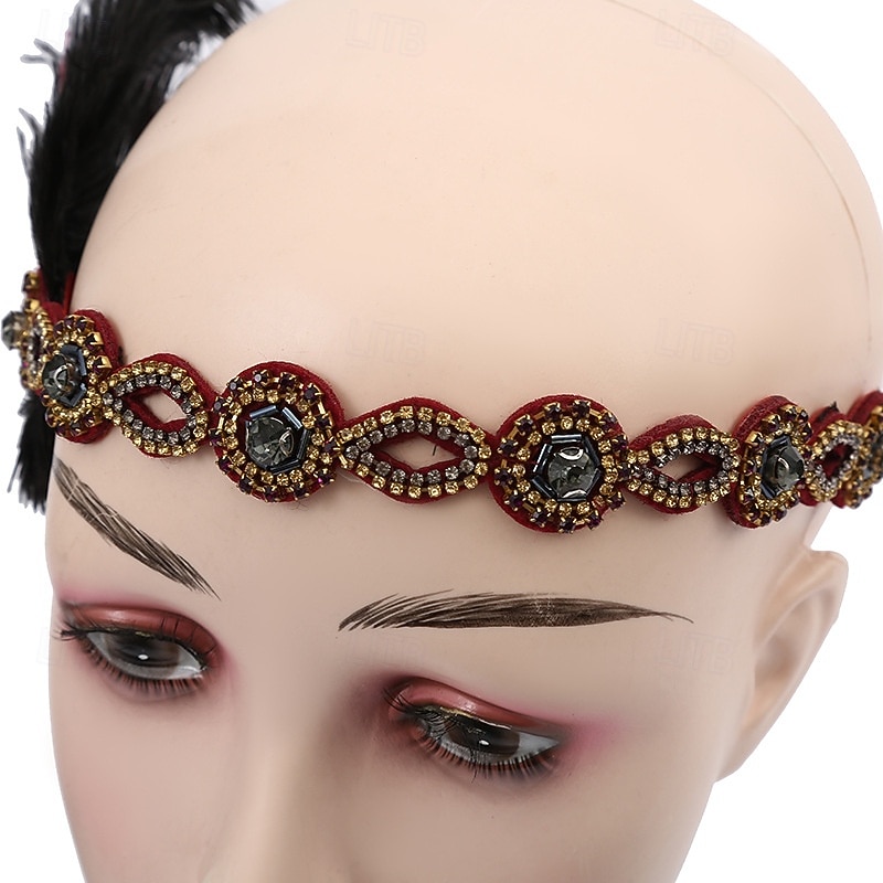 Retro / vintage De livlige 20-årene 1920-tallet Flapperpannebånd i 1920-stil Hodeplagg Hårtilbehør Den store Gatsby Fjær Kostyme Dame Jul Karneval Maskerade Retro-temafest Charleston-dans Voksen 2026 - $13.49 –P7