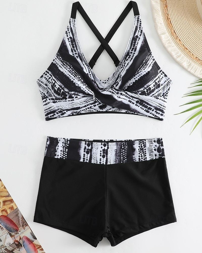 Women's Swimwear 2 Piece Shorts Swimsuit Backless Vacation Beach Wear Geometic V Neck Sleeveless Bathing Suits 2026 - $24.99 –P11