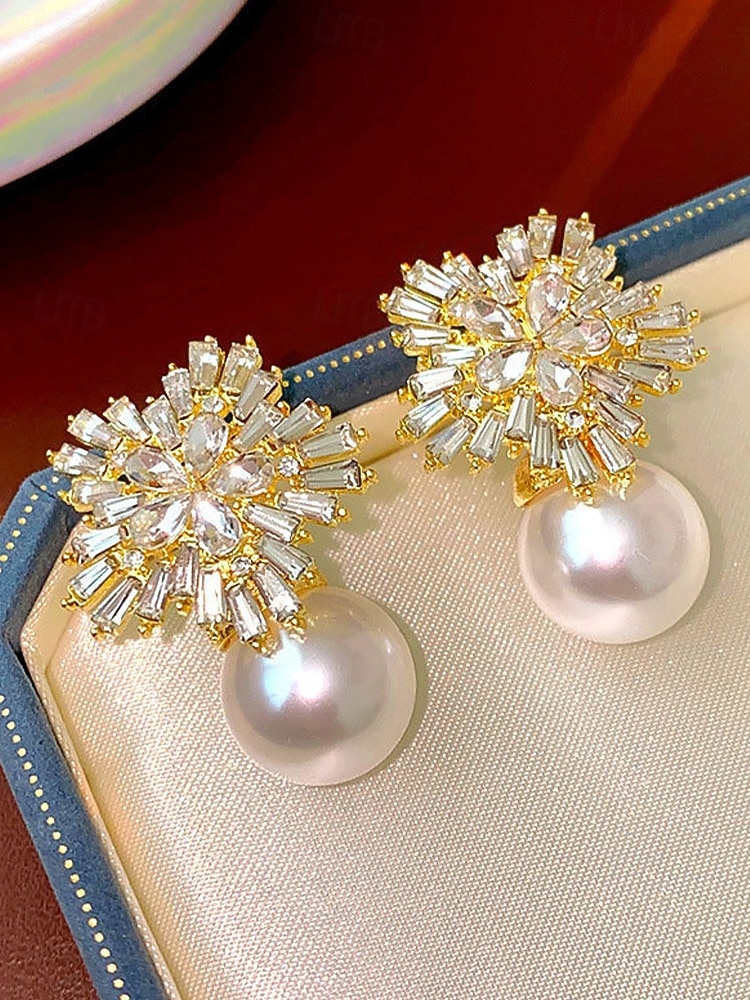 Women's Christmas Pearl and Crystal Snowflake Earrings, Alloy Material, Available in Red, White, and Multiple Colors – Perfect Holiday Gift 2026 - $11.99 –P3