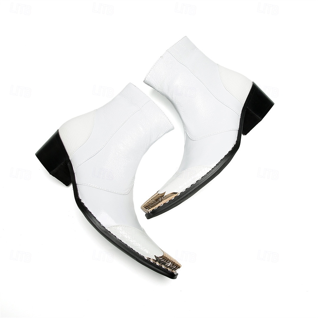 stivaletti da uomo in pelle bianca - design elegante con chiusura a cerniera, eleganti e versatili per occasioni formali e semi-formali del 2026 a $149.99 –P7