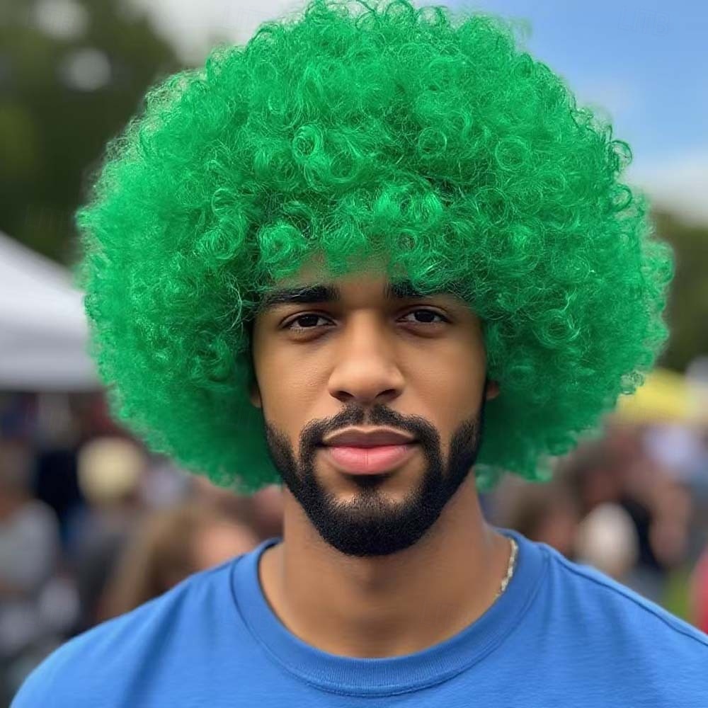 Perruque de carnaval 2026 Rose Noir Bleu Bouclé Afro Court Perruque synthétique de festival Mardi Gras Parade Coiffure de costume de cosplay pour Hommes de 2026 ? $11.49 –P4