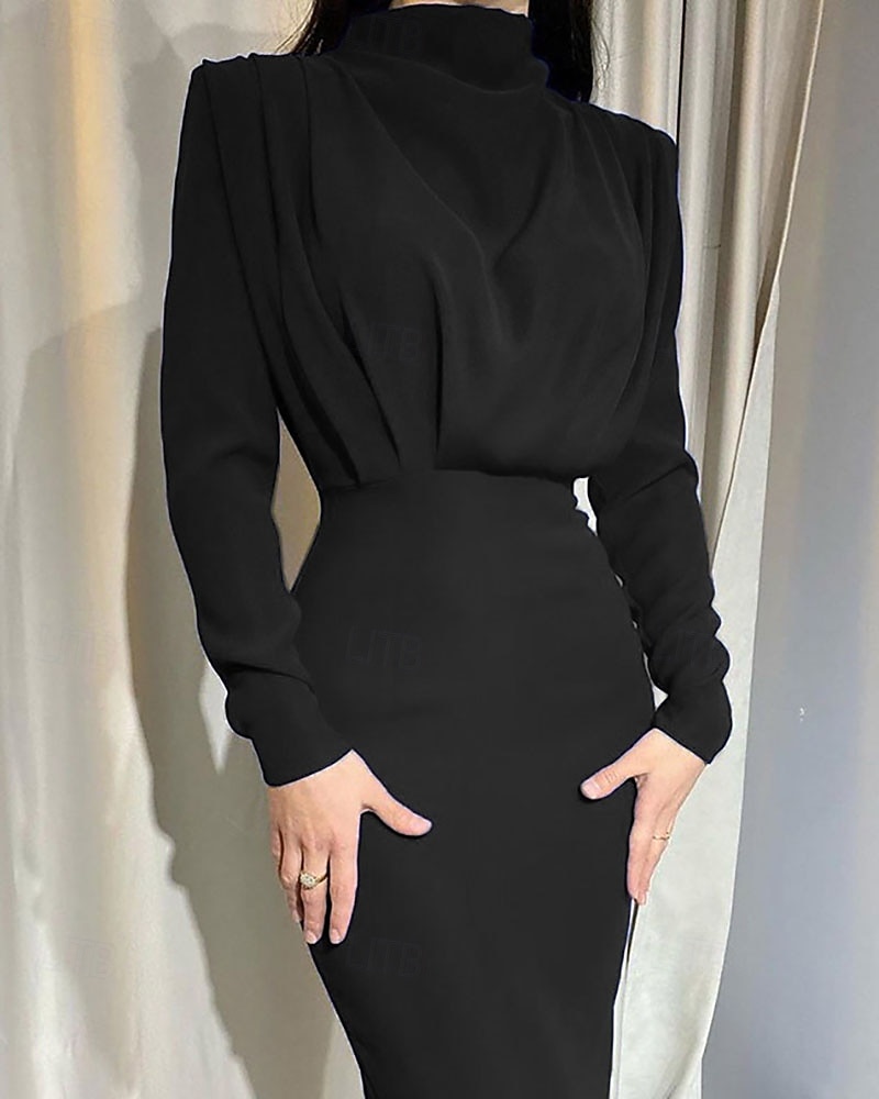 Damen Midikleid schwarzes kleid Elegant Mode Modern Täglich Ausgehen Wochenende Normale Passform Einfach Langarm Hoher Ausschnitt Schwarz Rosa Wein Dunkelblau Frühling Herbst Winter 2026 - $22.99 –P1