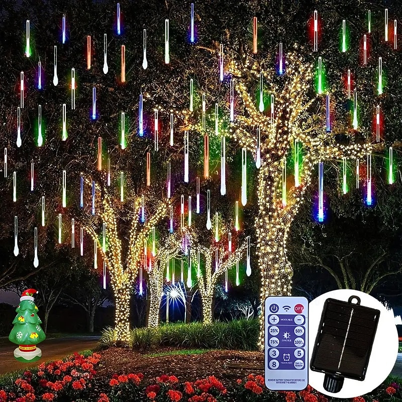2 In 1 Buiten Zonne- Meteor Shower Licht String 16Tubes 384 LED Parels Binnen en Buiten Binnenplaats Dakrand Balkon Portiek Bruiloft Festival Sfeer Decoratieve Lichten Afstandsbediening 2026 - $32.99 –P1