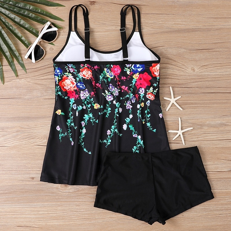 Dam Badkläder 2 st Shorts Baddräkt Öppen rygg Semester Standkläder Blommig U-hals Ärmlös Baddräkter 2026 - $28.99 –P16