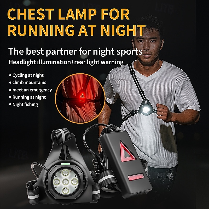 2026年 胸部夜間ランニング ライト、ウェアラブル サイクリング ライト、LED マルチライト、屋外スポーツ用赤色ライト警告灯、USB 充電式ランニング ライト。  コレクション – $38.03 –P9
