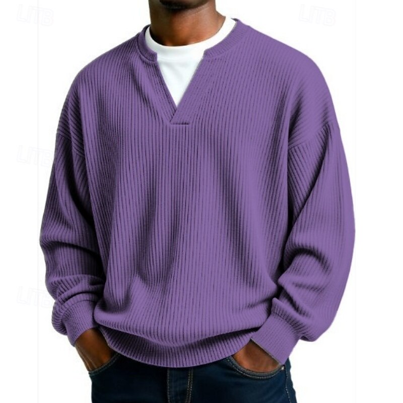 Herren Cordhemd T-Shirt Langarm V Ausschnitt Herbst Winter Texture Täglich Lässig Streetstyle Oversize Locker Outdoor Straße Lässig Schwarz Dunkel Blau Purpur Top T-Shirt für Herren 2025 - $25.99 –P6