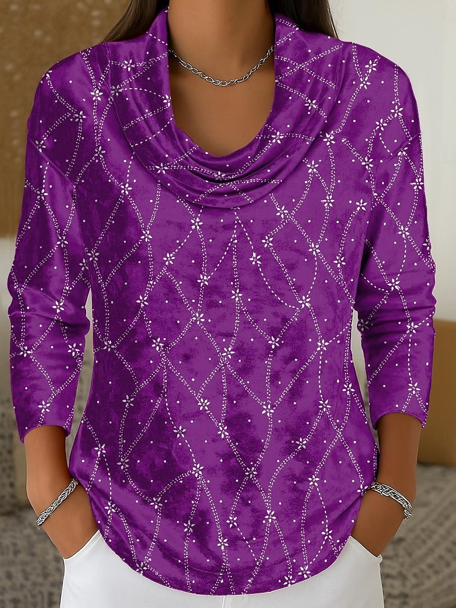 Γυναικεία Χιτώνας Κοντομάνικα Στάμπα Σε επίπεδα Φλοράλ Γραφική Γεωμετρικό Κομψό Βίντατζ Μοντέρνα Μακρυμάνικο Με σούρα στο λαιμό Κανονικά μπλουζάκια Καθημερινά Εξόδου Σαββατοκύριακο 2026 - $32.99 –P3