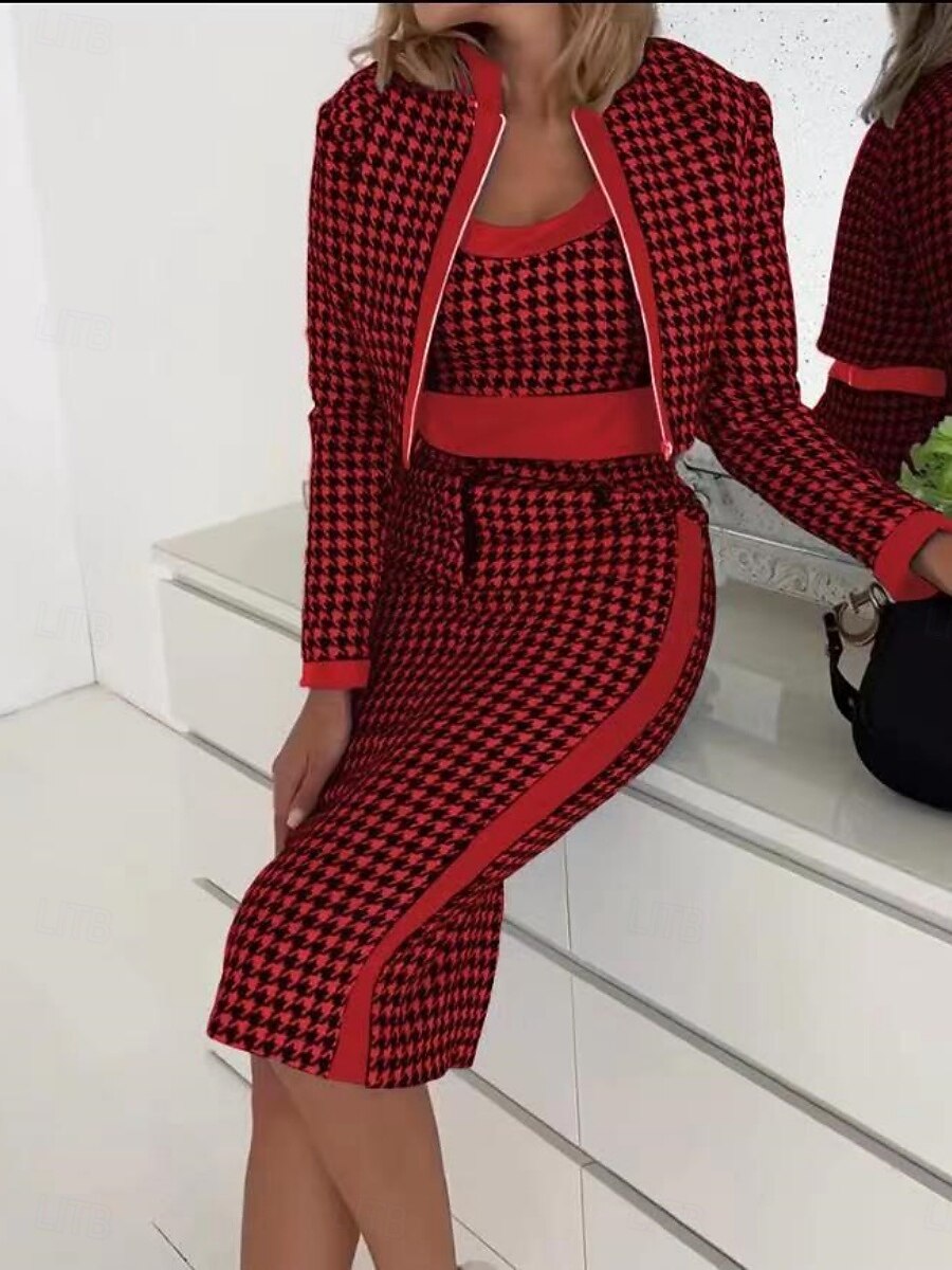 Dámské Sada šatů Plášťové šaty Elegantní Pepito Tisk Midi šaty Dlouhý rukáv Tričkový Kancelář Párty Vodní modrá Černá Světlá růžová Jaro Podzim Běžný 2026 - $41.99 –P3