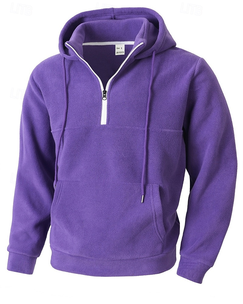 2026年 男性用 パーカー クォータージッパーパーカー フリースパーカー ブルー ブラック パープル ライトグレー ダックグレー フード付き 平織り ジッパー ポケット スポーツ 日常 祝日 ポリエステル ストリートファッション ベーシック カジュアル 秋 冬 衣類 パーカー トレーナー  コレクション – $32.99 –P16