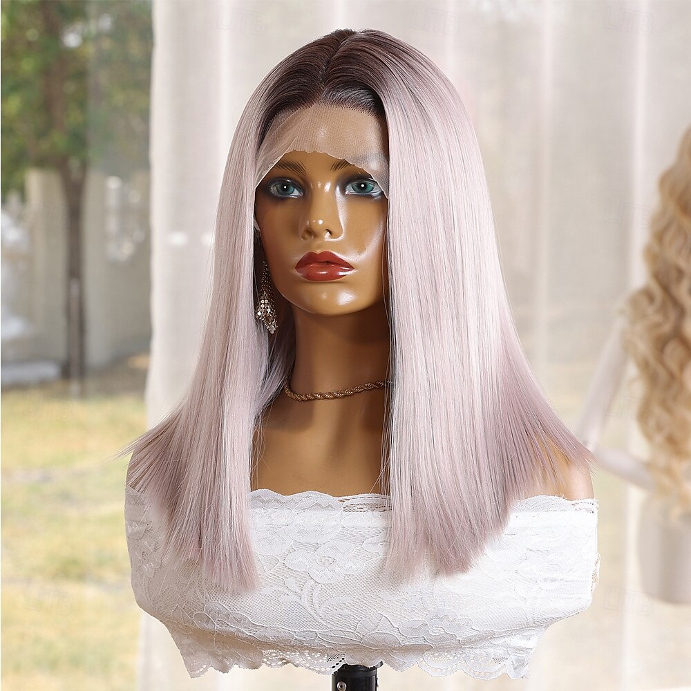 Synthetic Lace Wig Straight Style 12 inch Mixed Color Middle Part 13x4x1 T Part Lace Front Wig Women's Wig Light Pink 2026 - $55.99 –P4