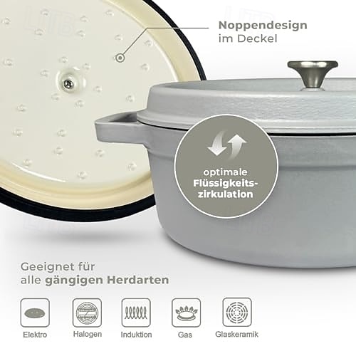 чугунная овальная кастрюля с крышкой-каплесборником светло-серого цвета 2025 - $123.99 –P2