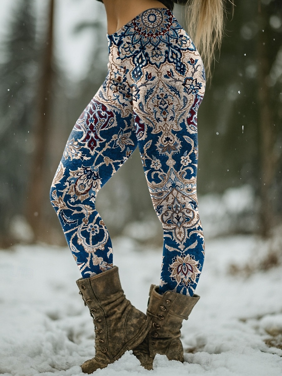 Damen Leggings Urlaub Vintage Ethno-Stil Volle Länge Hohe Taille Grafik Geometrisch Paisley-Muster 3D-Druck Schnelltrocknend Atmungsaktivität Weich Dehnbar Urlaub Formell Straße Blau Wein Schwarz Weiß 2026 - $21.99 –P4