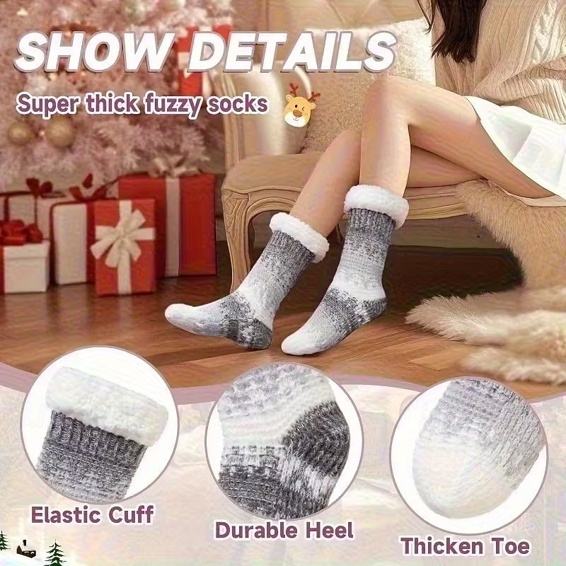 1 para damskich puszystych skarpet-kapci, pluszowych, wyściełanych skarpet podłogowych na jesień &zimowe, antypoślizgowe, grube, ciepłe, pluszowe skarpetki, 6 kolorów dostępnych, prezent na Święto 2026 - $17.49 –P3