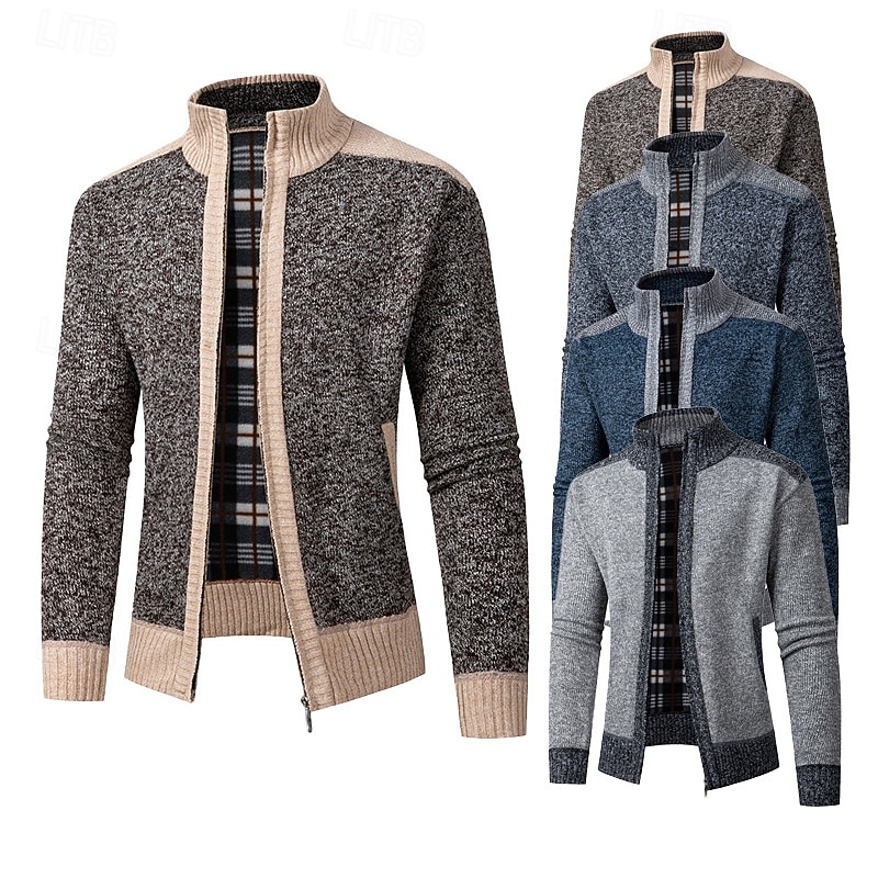 Herr Tröja Cardigan Tröja Blixtlåströja Ribbad Sticka Vanliga toppar Dragkedja Lappverk Slät Hög krage Semester Mode Ledigt Dagliga kläder Kläder Vår & Höst Höst vinter Blå Ljusgrå M L XL 2026 - $30.99 –P1