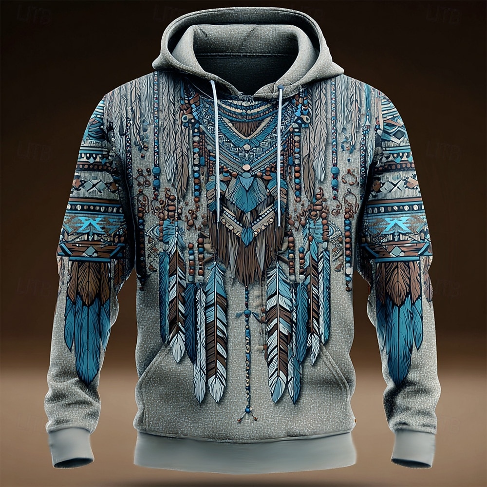 Per uomo Tribale Felpa con cappuccio Felpa Moda Etnico Vintage Retrò Manica Lunga Girocollo All'aperto Viaggio Feste Regalo Blu Marrone Verde Coulisse Autunno Inverno progettista S M L XL XXL XXXL del 2026 a $32.99 –P2
