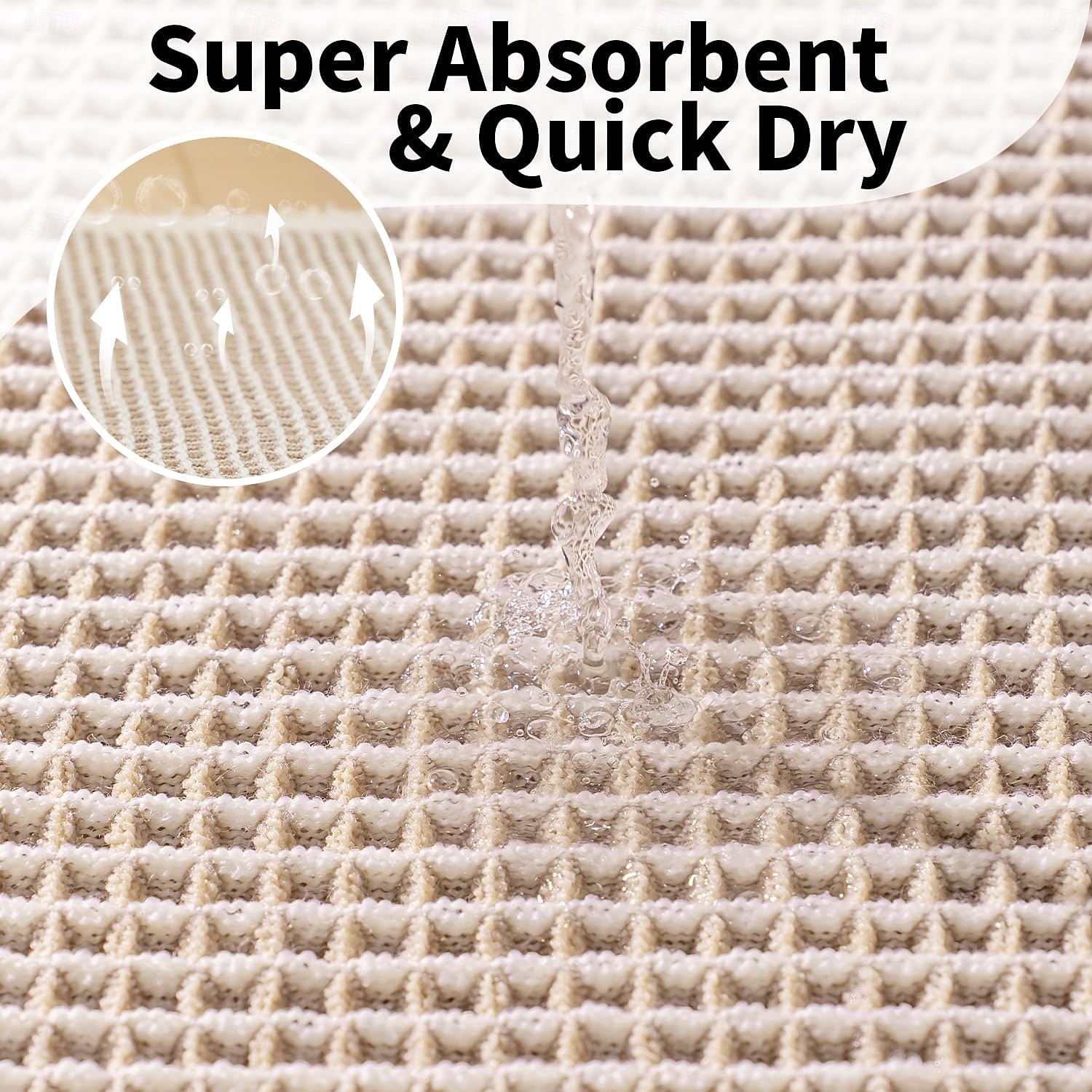 Vaflová koupelnová předložka, boho koupelnové koberečky, protiskluzové, pratelné, super savé a rychleschnoucí, malé koupelnové předložky, farmářská koupelnová dekorace, 18'' x 30'', khaki a bílá 2026 - $10.49 –P6