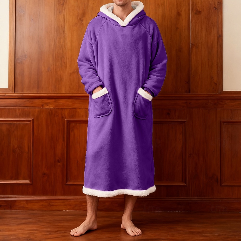 Men's Pajamas Sleepwear Bath Gown Plain Fashion Stylish Classic Home Daily Bed Sherpa Polyester Thermal Warm Comfort Soft Hoodie Long Sleeve Pocket Summer Spring Blue Light Pink 2026 - $39.99 –P10