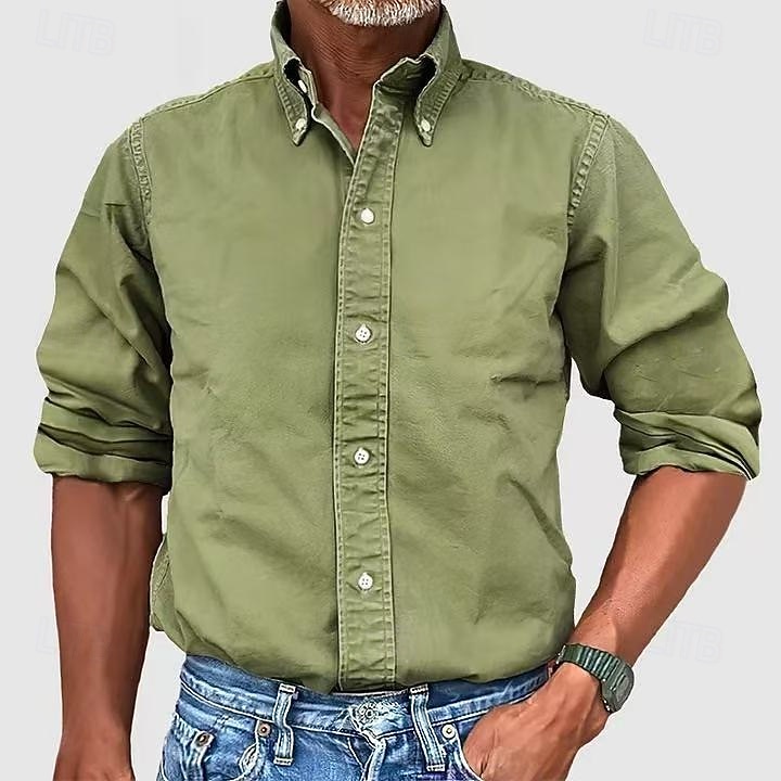 Men's Shirt Summer Shirt Casual Shirt Button Up Shirt Acid Wash Shirt Blue Pink Navy Blue Long Sleeve Plain Turndown Casual Daily Classic Clothing Apparel Cotton Fashion Business Modern Smart Casual 2026 - $29.99 –P10