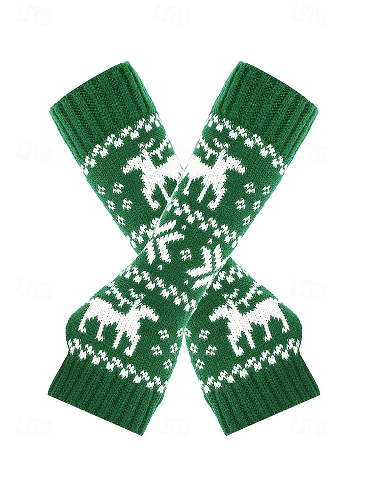 Stickade fingerlösa julvantar för kvinnor, röda och vita Fair Isle-renmönster, julvantar för vinterfester och festliga evenemang 2026 - $7.99 –P8