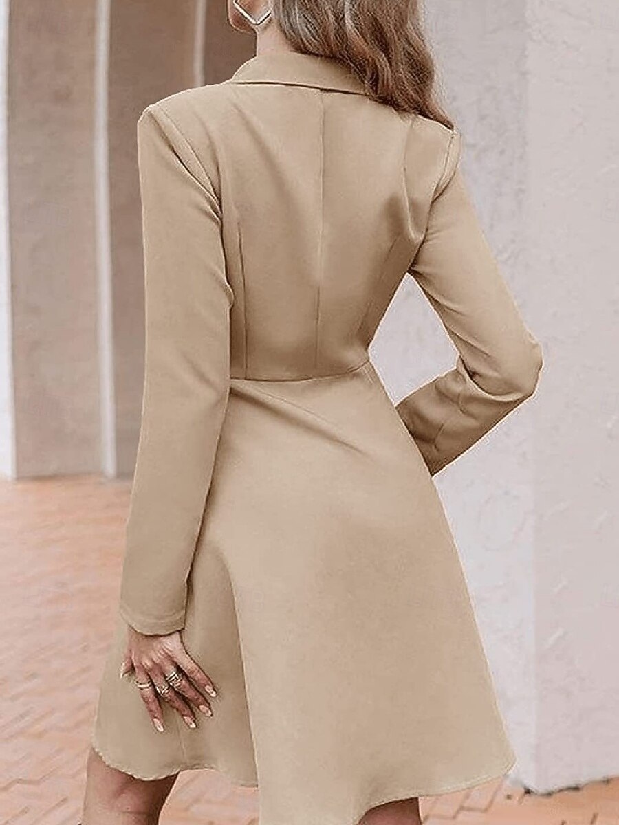 Women's Midi Dress Blazer Dress Fashion Modern Daily Office Vacation Regular Fit Plain Long Sleeve Deep U Shirt Collar Blue Black Camel Spring Fall Winter 2026 - $35.99 –P10